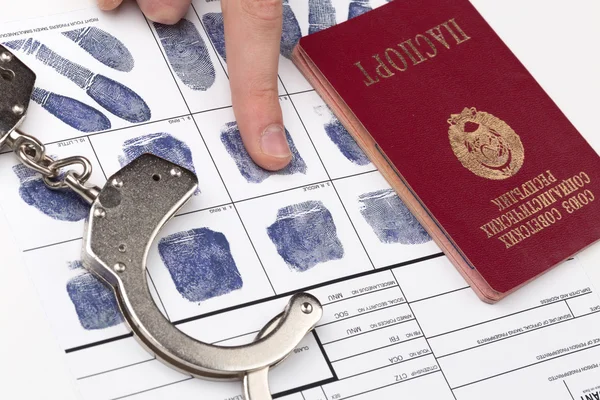 Fingerprint card with travel passport of Soviet Union