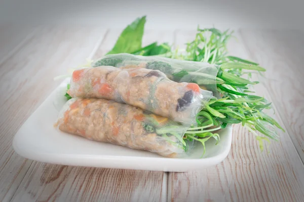 Fresh vegetable noodle spring roll, diet food, clean food, salad