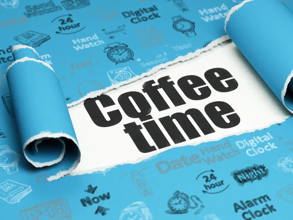 Timeline concept: black text Coffee Time under the piece of  torn paper