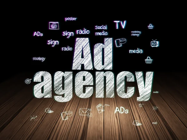 Advertising concept: Ad Agency in grunge dark room