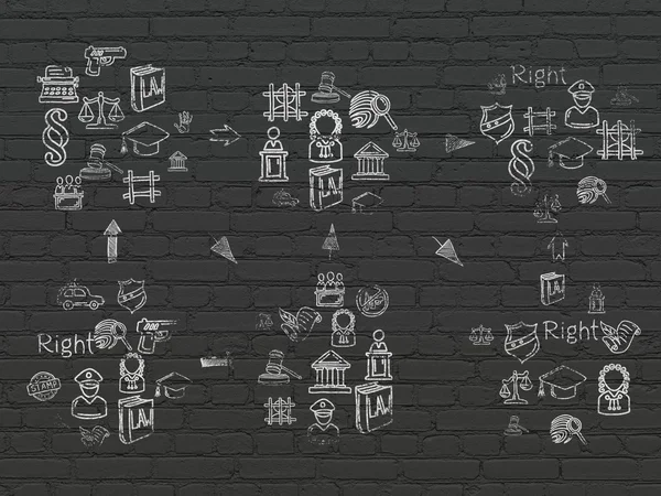 Grunge background: Black Brick wall texture with Painted Hand Drawn Law Icons