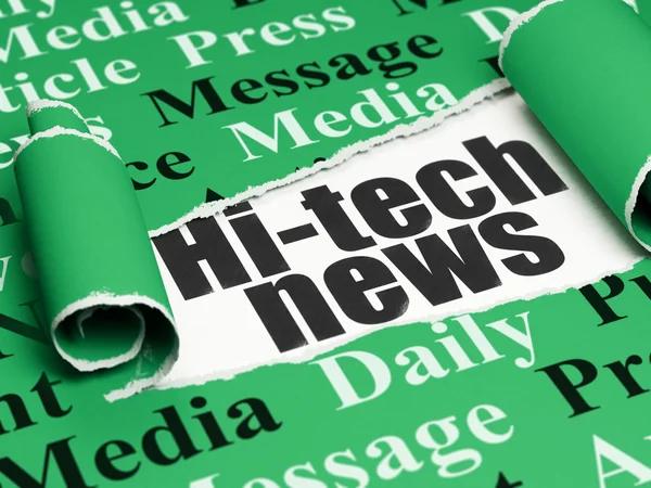 News concept: black text Hi-tech News under the piece of  torn paper