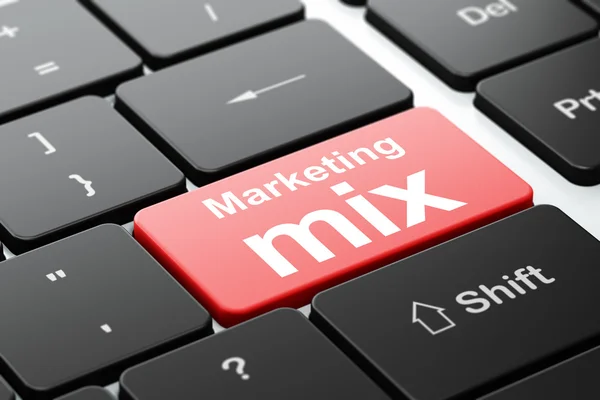 Marketing concept: Marketing Mix on computer keyboard background
