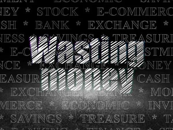 Currency concept: Wasting Money in grunge dark room