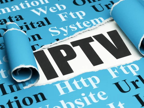 Web development concept: black text IPTV under the piece of  torn paper