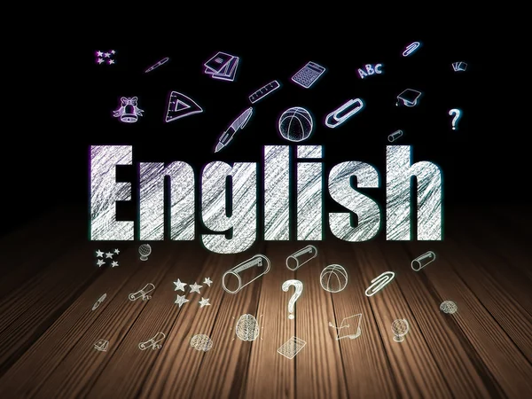 Education concept: English in grunge dark room