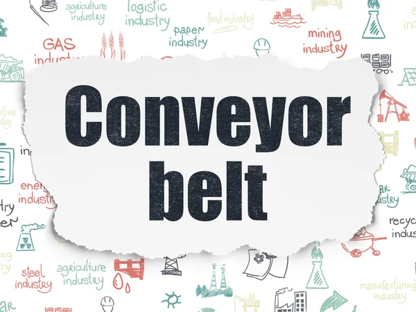 Manufacuring concept: Conveyor Belt on Torn Paper background
