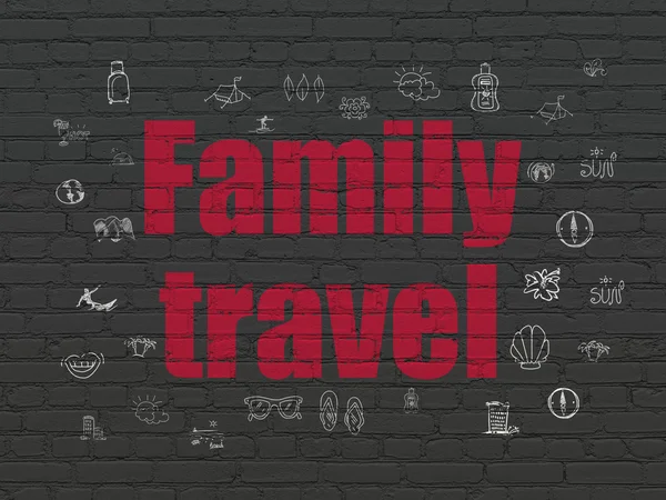 Vacation concept: Family Travel on wall background