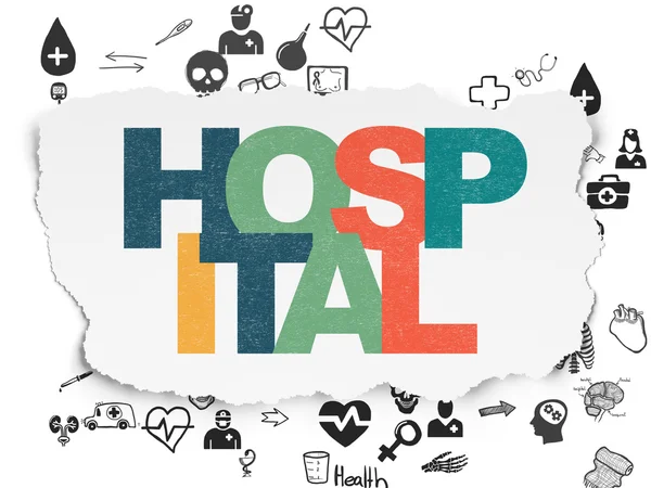 Healthcare concept: Hospital on Torn Paper background