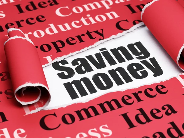 Finance concept: black text Saving Money under the piece of  torn paper