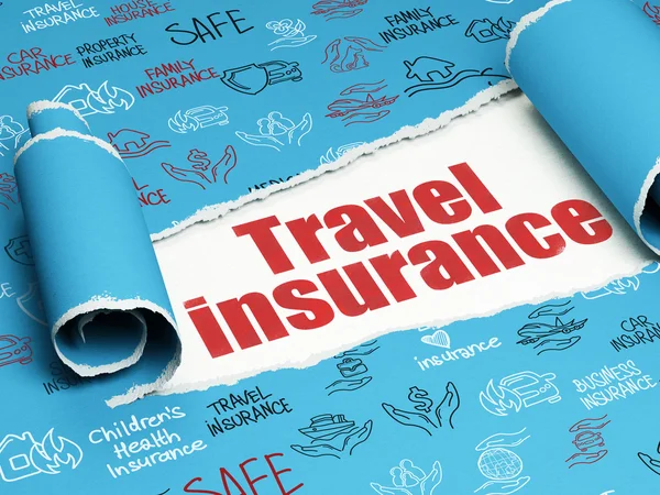 Insurance concept: red text Travel Insurance under the piece of  torn paper