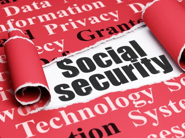 Security concept: black text Social Security under the piece of  torn paper