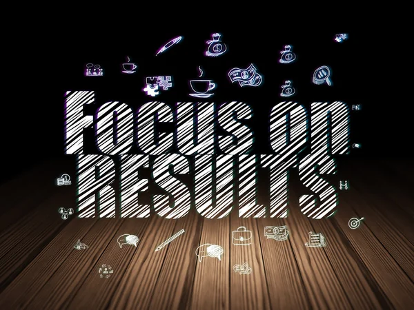 Finance concept: Focus on RESULTS in grunge dark room