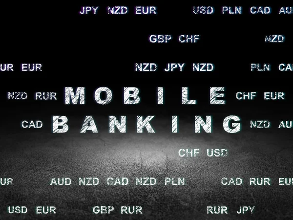 Currency concept: Mobile Banking in grunge dark room