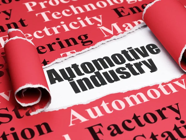 Manufacuring concept: black text Automotive Industry under the piece of torn paper