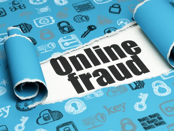 Privacy concept: black text Online Fraud under the piece of  torn paper