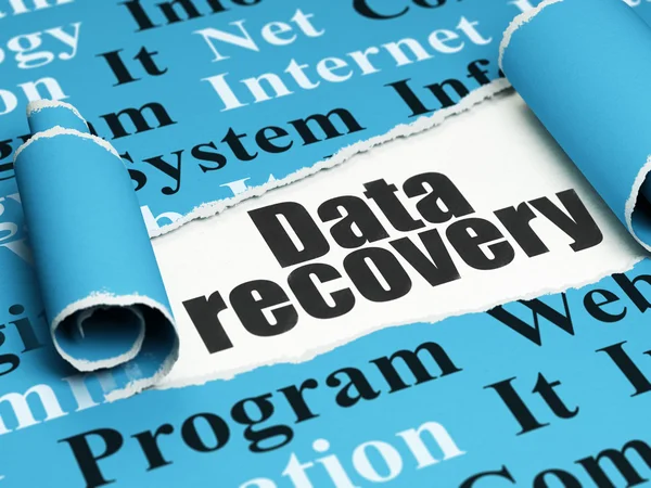 Data concept: black text Data Recovery under the piece of  torn paper