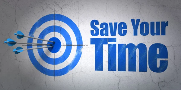 Time concept: target and Save Your Time on wall background