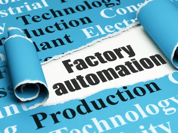 Industry concept: black text Factory Automation under the piece of torn paper