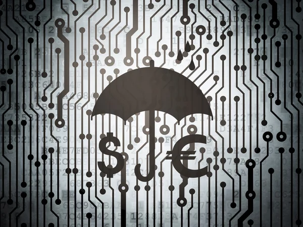 Safety concept: circuit board with Money And Umbrella