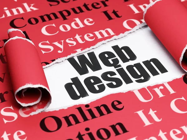 Web design concept: black text Web Design under the piece of  torn paper