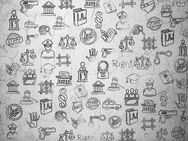 Grunge background:  wall texture with Painted Hand Drawn Law Icons