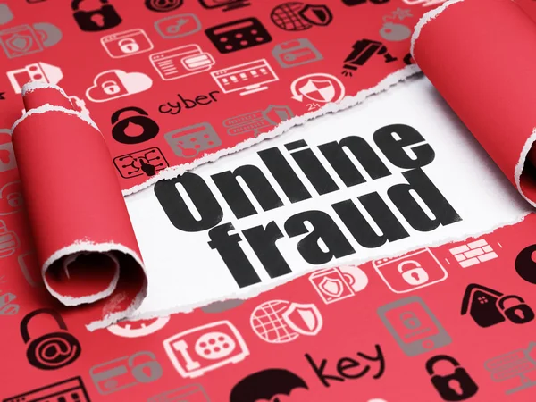 Protection concept: black text Online Fraud under the piece of  torn paper
