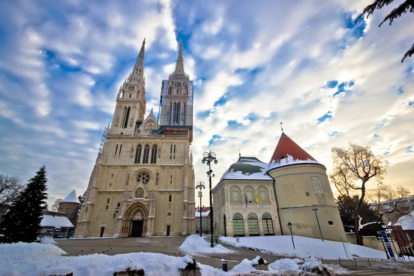 Zagreb cathedral winter daytime view