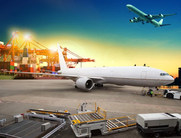 Air freight and cargo plane loading trading goods in airport con