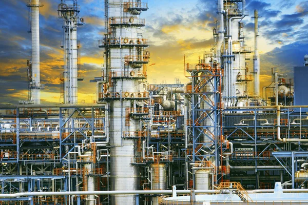 Close up exterior strong metal structure of oil refinery plant i