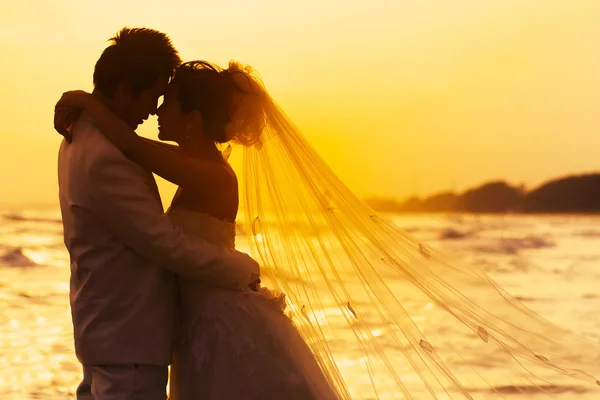 Groom and bride in love emotion romantic moment on the beach