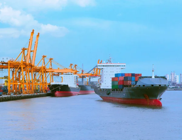 Comercial ship with container on shipping port for import export