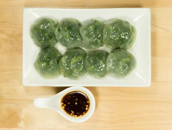 Steamed Dumpling stuffed with Garlic Chives and Taro and bamboo