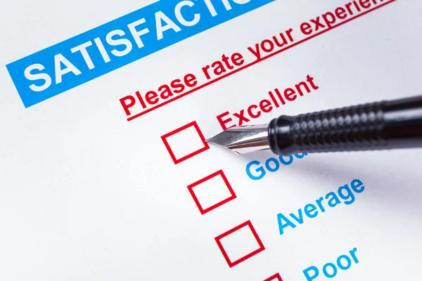 Customer satisfaction survey checkbox with rating and pen pointi