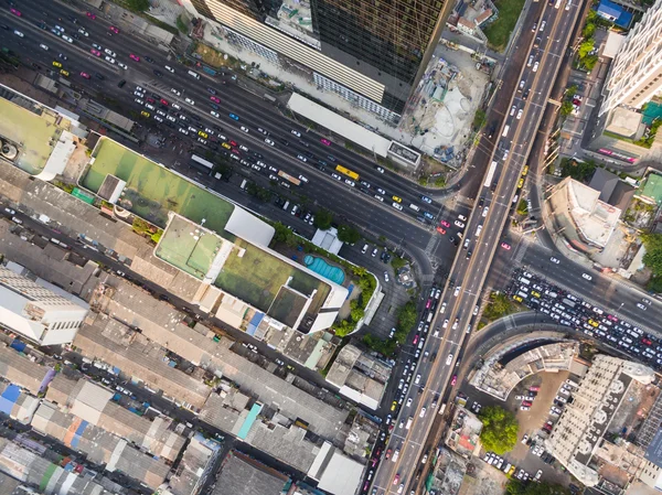 Aerial view of traffic junction and transportation road in city,