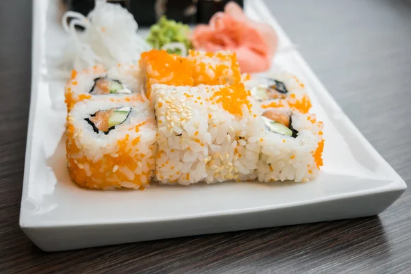 Sushi served on plate