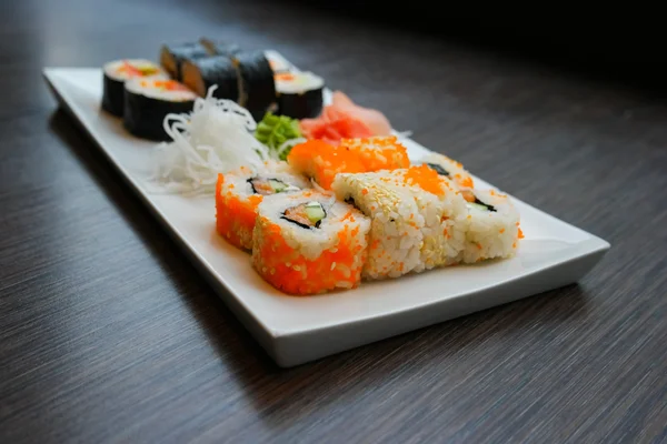 Sushi served on plate