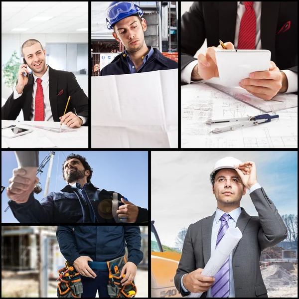 Different workers in construction themed images
