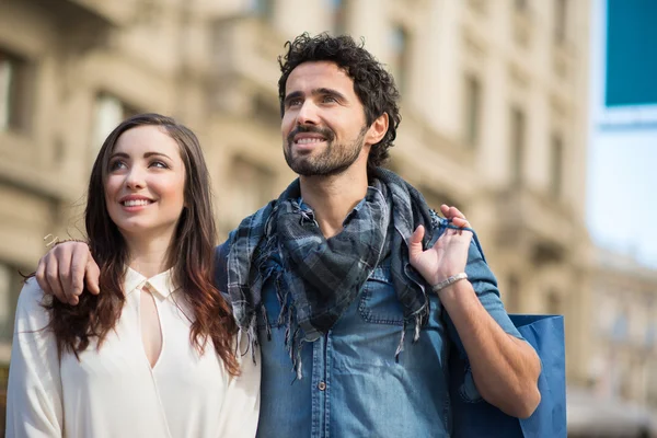 Couple walking in city