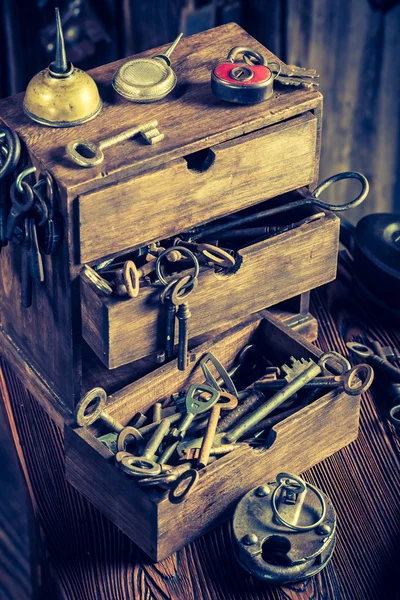 Old locksmiths workshop with keys and locks