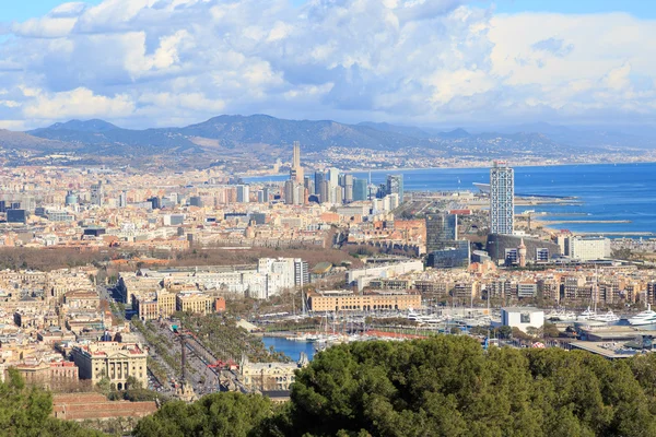 View from Montjuic to the coast of Barcelona including the marin