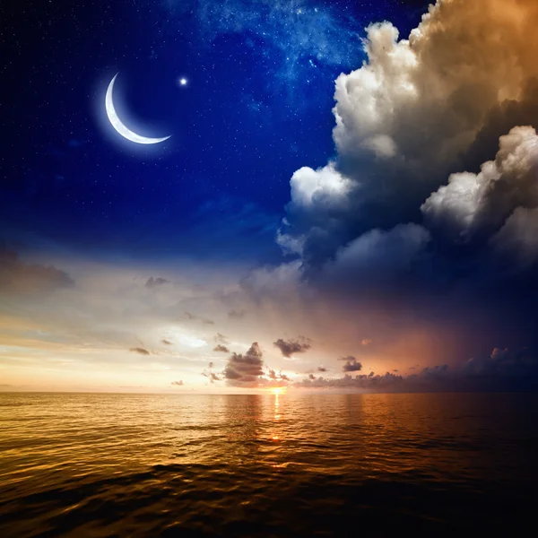 Sunset, sea and moon