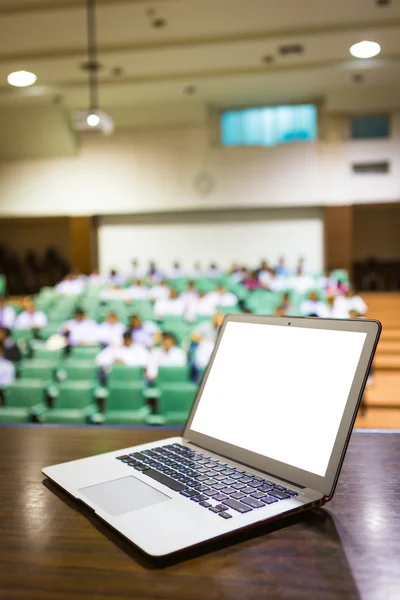 Laptop on the  conference hall