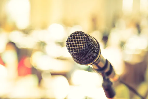 Black microphone in conference room