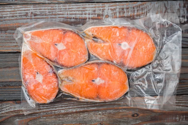 Frozen salmon fillets in a vacuum package