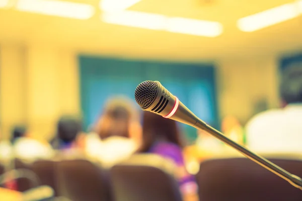 Black microphone in conference room