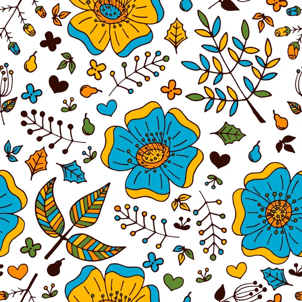 Vector floral colorful seamless pattern with hand drawn doodle elements.