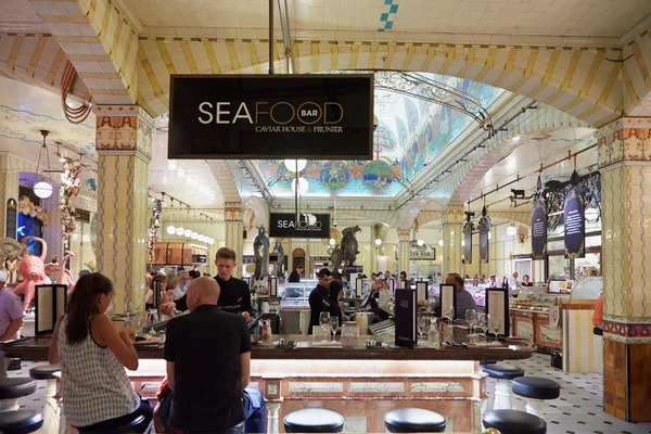 Harrods department store interior, sea food area, in London