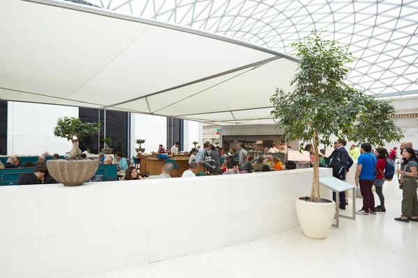 British Museum Great Court interior, restaurant with people, London