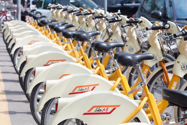 Bike sharing service racks in Milan, Italy